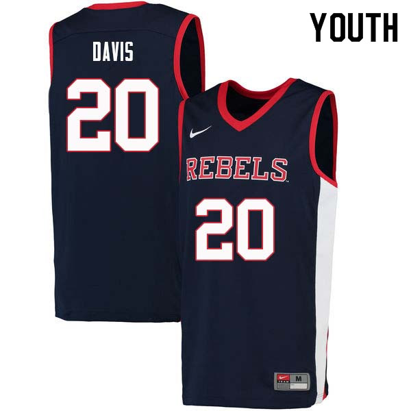 Youth #20 D.C. Davis Ole Miss Rebels College Basketball Jerseys Sale-Navy